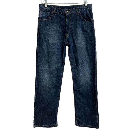 Wrangler Boys Straight Jeans Size 14 Husky Adjustable Waist Dark Wash Distress - Picture 1 of 15